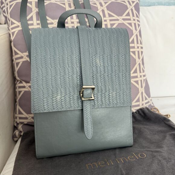 Meli Melo Anthropologie Norina Backpack Seafoam Green Blue Leather Italy - Picture 1 of 16